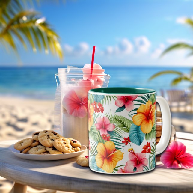 Exotic Watercolor Hawaiian Zweifarbige Tasse (Von Creator hochgeladen)