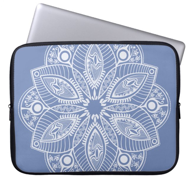 Exotic White Mandala auf Beige Hintergrund Laptopschutzhülle (Vorderseite)