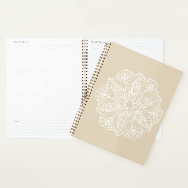 Exotic White Mandala auf Beige Hintergrund Planer (Anzeige)