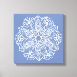 Exotic White Mandala auf Blue Background Leinwanddruck