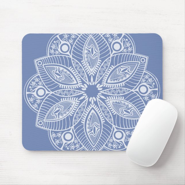 Exotic White Mandala auf Blue Background Mousepad (Mit Mouse)