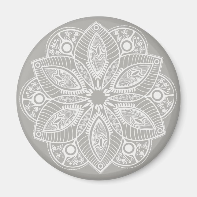 Exotic White Mandala auf grauem Hintergrund Magnet (Vorne)