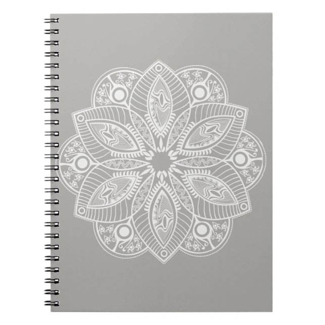Exotic White Mandala auf grauem Hintergrund Notizblock (Vorderseite)