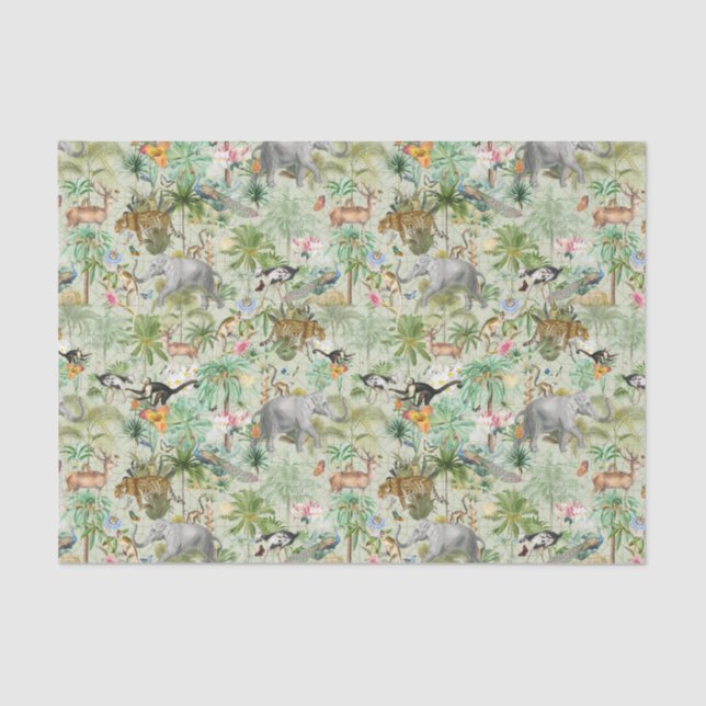 Exotic Wild Animals Jungle Fantasy Tissue Paper Seidenpapier (Vorderseite)