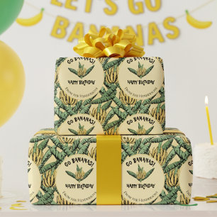 Exotic Yellow Go Bananas Happy Birthday Dschungel Geschenkpapier