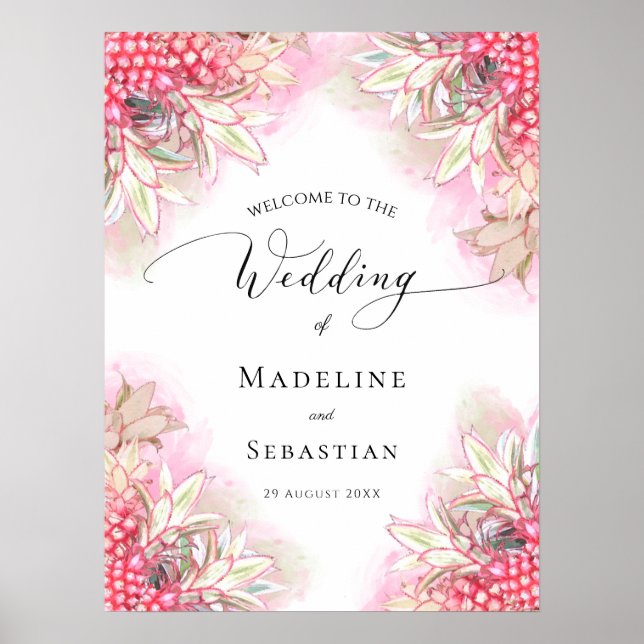 Exotisch rosa Ananas Blush Wedding Poster (Vorne)