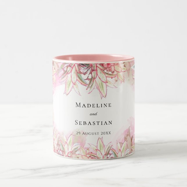 Exotisch rosa Ananas Blush Wedding Zweifarbige Tasse (Mittel)