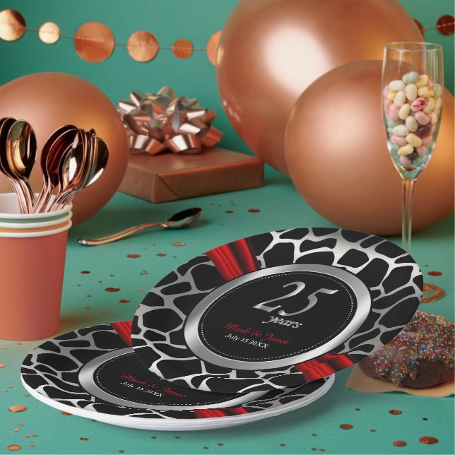 Exotische 25. Silberhochzeit Pappteller (Multi)