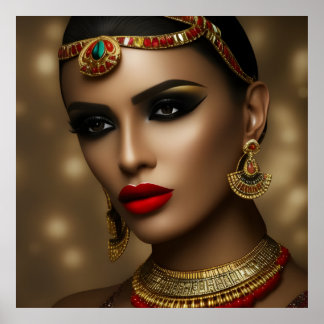 Exotische ägyptische Juwelen Frauen Gold rot Poster