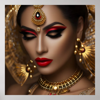 Exotische ägyptische Juwelen Frauen goldenes rotes Poster