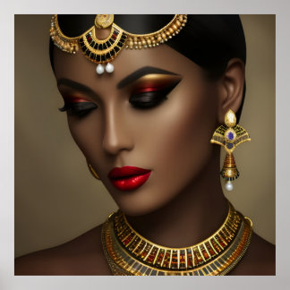 Exotische ägyptische Juwelen schöne Frauen Gold Pe Poster