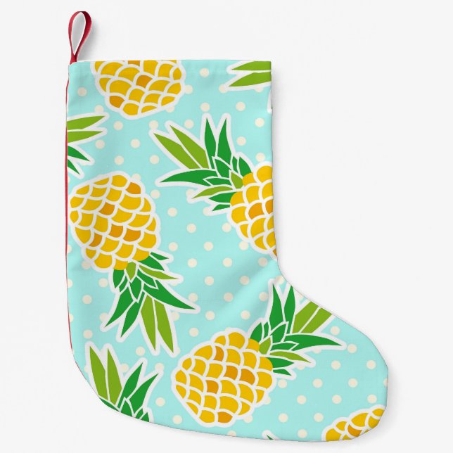 Exotische Ananas: Blue Polka-Dot Fun. Kleiner Weihnachtsstrumpf (Vorderseite)