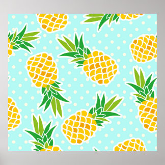 Exotische Ananas: Blue Polka-Dot Fun. Poster