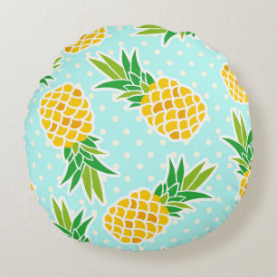 Exotische Ananas: Blue Polka-Dot Fun. Rundes Kissen