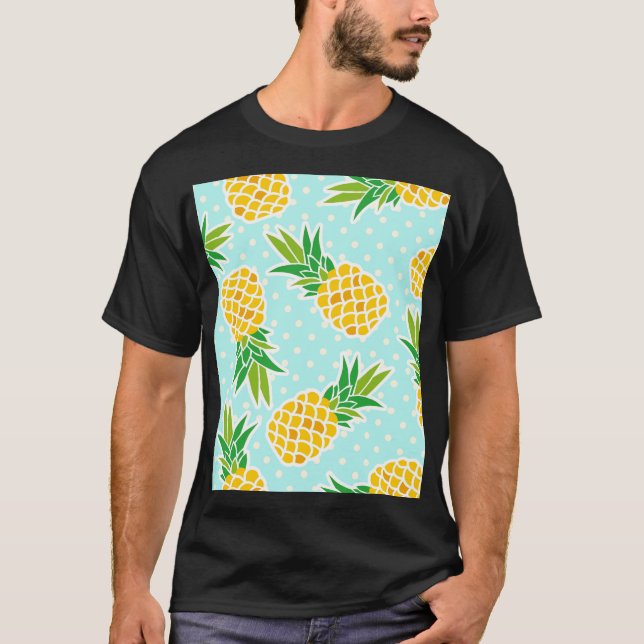 Exotische Ananas: Blue Polka-Dot Fun. T-Shirt (Vorderseite)