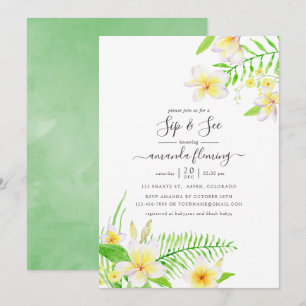 Exotische Aquarell-Frangipani-Blumen-Sip-and-See-E Einladung