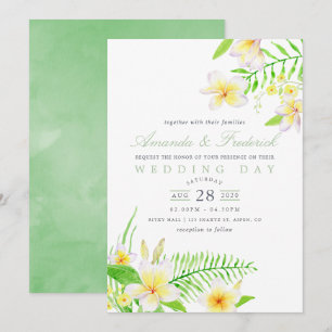 Exotische Aquarell-Frangipani-Blumenhochzeits-Einl Einladung