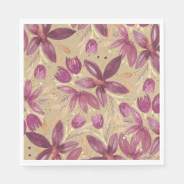 Exotische Aquarellblütenburgund und Gold Serviette