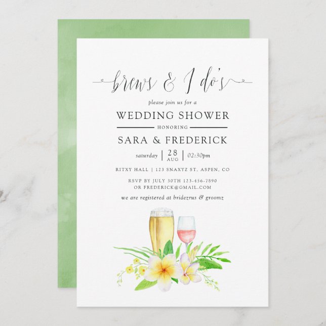 Exotische Aquarellfarben Frangipani braut vor dem  Einladung (Vorne/Hinten)