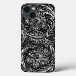 Exotische bearbeitete lederne Holzkohle des iPhone 13 Hülle