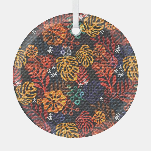 Exotische Blätter auf Denim, nahtlos drucken. Ornament Aus Glas (Vorderseite)