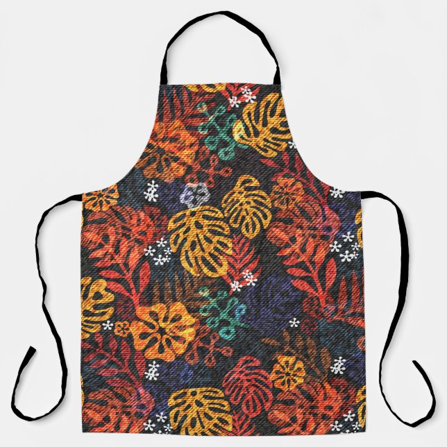 Exotische Blätter auf Denim, nahtlos drucken. Schürze (Vorderseite)