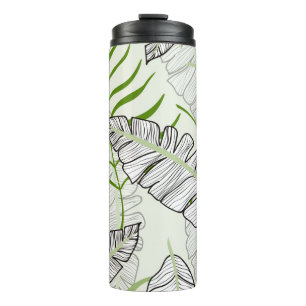 Exotische Blätter auf grünem Hintergrund. Tropenka Thermosbecher