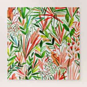 Exotische Blätter, Blume, Aquarellwaldflächen Puzzle