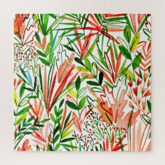 Exotische Blätter, Blume, Aquarellwaldflächen Puzzle