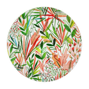 Exotische Blätter, Blumen, Aquarell-Regenwaldmuste Schneidebrett