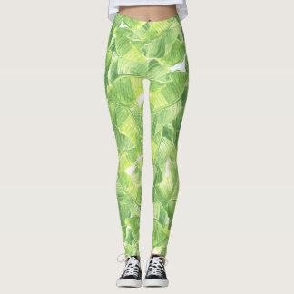 Exotische Blätter: Nahtlose Wasserfarbe Leggings