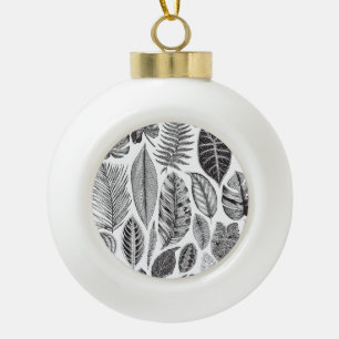 Exotische Blätter, Vintag blühend schwarz und weiß Keramik Kugel-Ornament