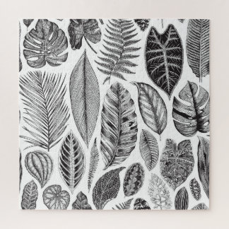 Exotische Blätter, Vintag blühend schwarz und weiß Puzzle