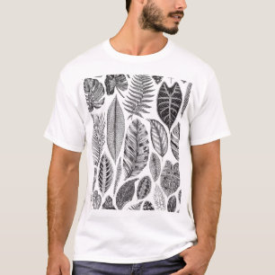 Exotische Blätter, Vintag blühend schwarz und weiß T-Shirt