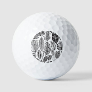 Exotische Blätter, vintage Blumenmuster schwarz un Golfball
