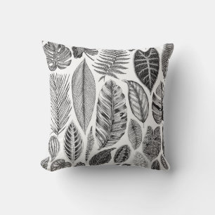 Exotische Blätter, vintage Blumenmuster schwarz un Kissen