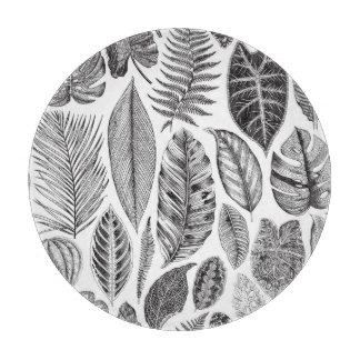 Exotische Blätter, vintage Blumenmuster schwarz un Schneidebrett