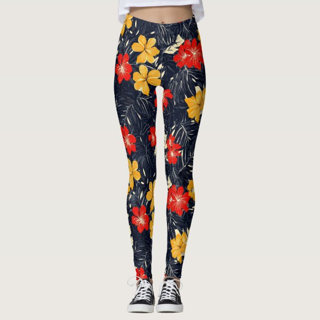 Exotische Blume Blumenmuster Leggings (Vorderseite)