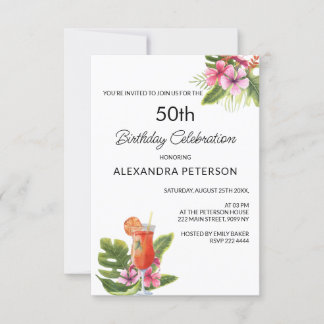 Exotische Blume & Cocktail Geburtstag Einladung