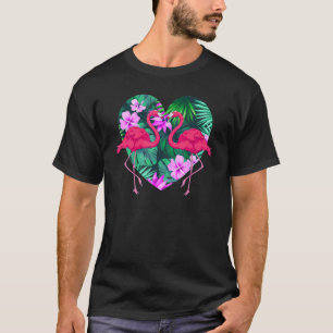 Exotische Blume Herz Tropischer Tiervogel Rosa Fla T-Shirt