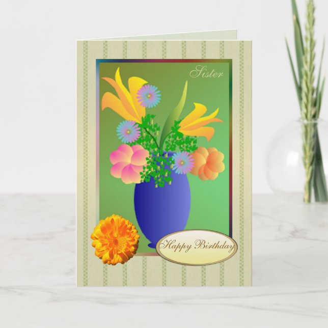 Exotische Blume in einer Vase - Schwester Birthday Karte (Vorderseite)