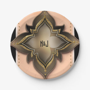 Exotische Blume Party für Gold Black & Peach Pappteller