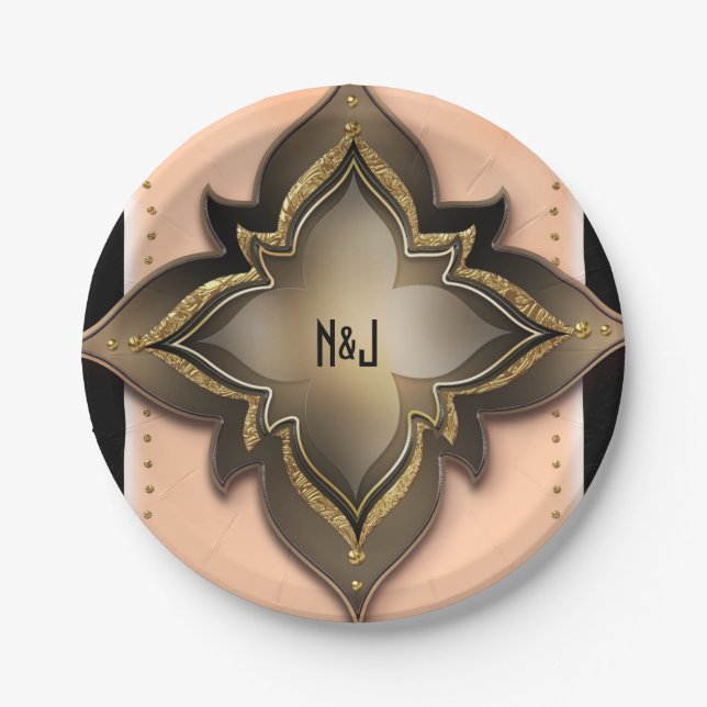 Exotische Blume Party für Gold Black & Peach Pappteller (Vorderseite)