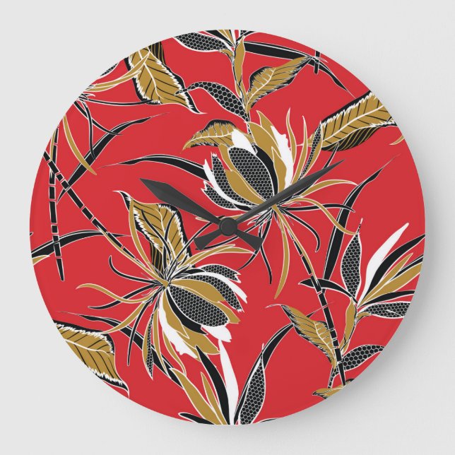 Exotische Blume: Polka Dot Vintag Große Wanduhr (Vorderseite)