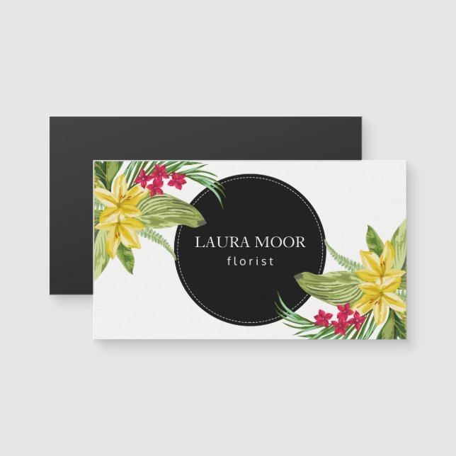 Exotische Blume und schwarzer Kreis Magnetkarte (Vorne/Hinten)