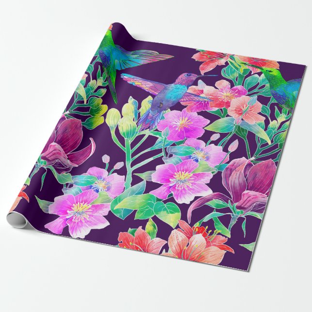 Exotische Blume und Vögel Geschenkpapier (Ungerollt)