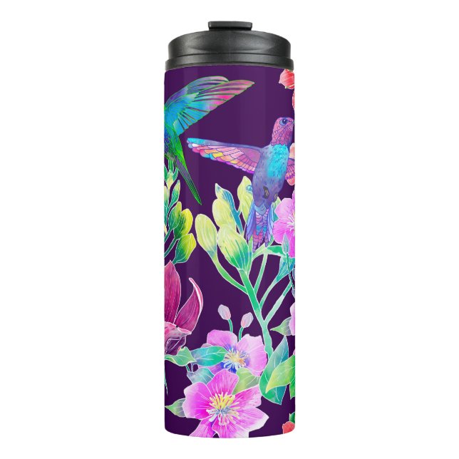 Exotische Blume und Vögel Thermosbecher (Vorderseite)