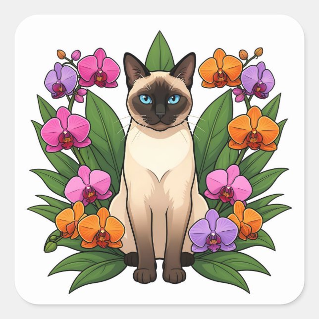exotische Blumen Siamkatze Aufkleber (Vorderseite)