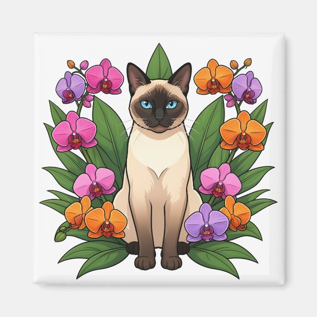 exotische Blumen Siamkatze Magnet (Vorne)