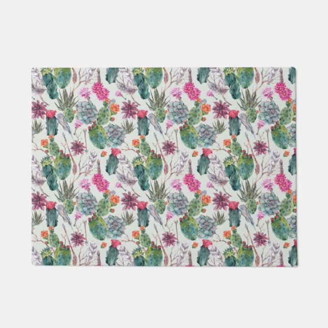Exotische Boho Wasserfarbenkakteen und Sukkuläres  Fußmatte (Vorderseite)